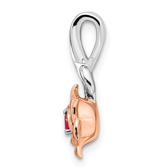 14K Two-tone White & Rose Ruby (July Birthstone) Flower Necklace Charm Pendant - Picture 2 of 4